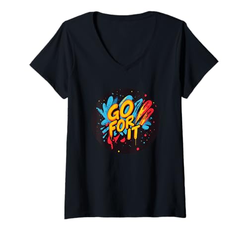 Damen Buntes Go for it Sprach-Outfit T-Shirt mit V-Ausschnitt von Go for it Speech