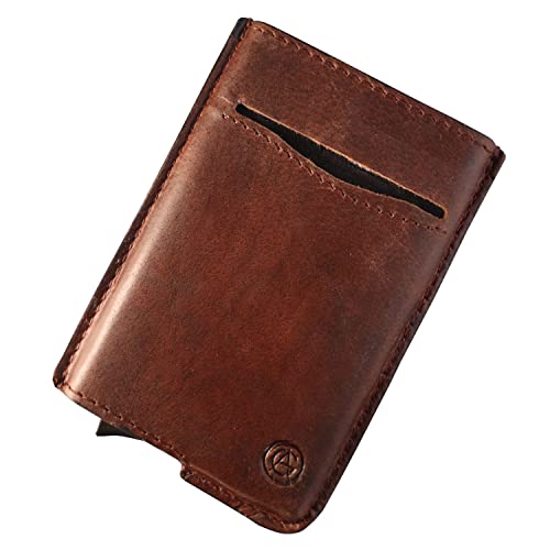 GoArtea® CityGen Smart Wallet RFID gesichert Echtleder Wrap Metall Kartenhalter/Hülle, Mahagoni, Minimalistisch von GoArtea