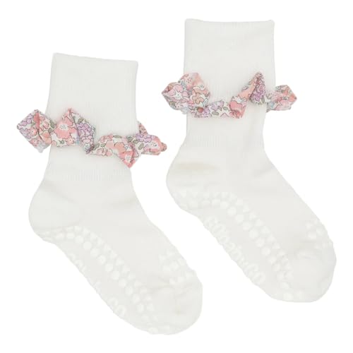 GoBabyGo rutschfeste Socken für Kinder, Krabbelsocken aus hochwertigem Bambusmaterial, mit schöner Rüsche und Gumminoppen, Größe 1-2 Jahre (size 20-22), Farbe Misty Plum/Donna Leigh von GoBabyGo