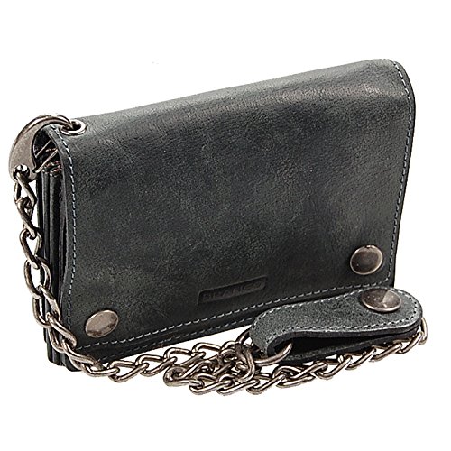 GoBago Biker Geldbörse Leder mit Kette Herren Geldbeutel Kettenbörse Bikerbörse Trucker (Vintage-Black) von GoBago