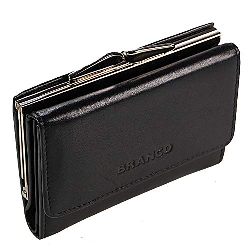 GoBago Damen Bügelbörse Leder Portemonnaie Geldbeutel Knipser (Schwarz) von GoBago