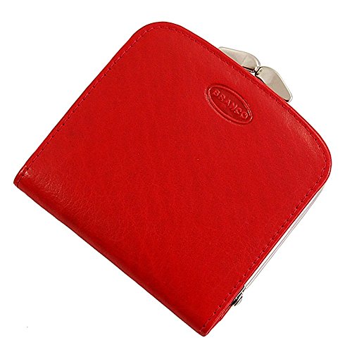 GoBago Branco Damen Leder Geldbörse, Portemonnaie Geldbeutel, Rindleder 6 Farben Bügel Börse Knipser 9,5 x 9,5 cm (Rot) von GoBago