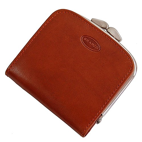 Branco Damen Leder Geldbörse, Portemonnaie Geldbeutel, Rindleder 6 Farben Bügel Börse Knipser 9,5 x 9,5 cm GoBago (Braun) von GoBago