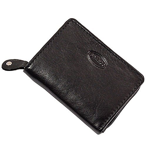 GoBago Münzbörse Leder Minibörse Reißverschluss Geldbörse Geldbeutel Portemonnaie kleine Börse (Schwarz) von GoBago