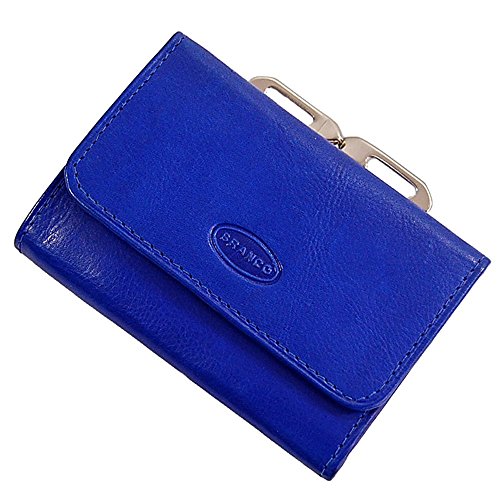 GoBago Branco handliche, kleine Leder Damen Geldbörse Portemonnaie Geldbeutel Bügel Börse Knipser 10,5 x 7,5 cm (Blau) von GoBago