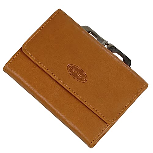 GoBago Branco handliche, kleine Leder Damen Geldbörse Portemonnaie Geldbeutel Bügel Börse Knipser 10,5 x 7,5 cm (Natur) von GoBago