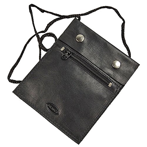 GoBago BRANCO sehr flacher Leder Brustbeutel Brusttasche Umhängebeutel Geldbeutel Security Wallet in verschiedenen Farben verfügbar (schwarz) von GoBago