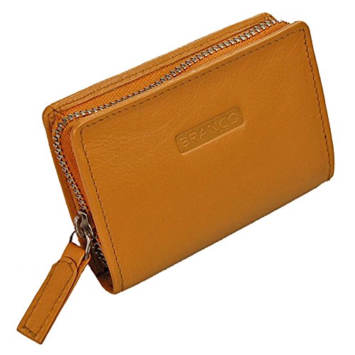 GoBago Mini Reißverschluss Geldbörse Leder Geldbeutel Münzbörse (Mustard) von GoBago