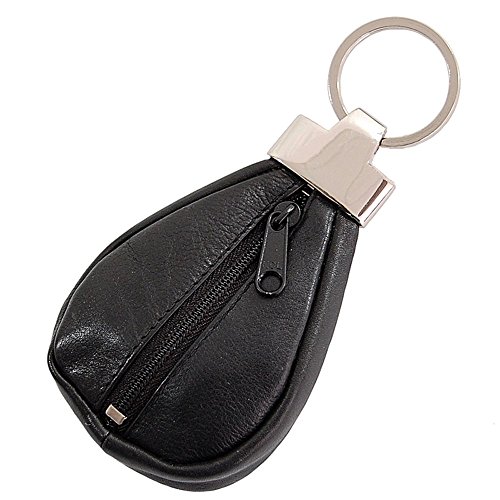 GoBago Schlüsselanhänger Leder Geldbeutel Börse Schlüssel Schlüsseletui Mini Geldbörse Schlüsseltasche Schlüsselanhänger mit Reißverschlussfach Minibörse (Schwarz) von GoBago