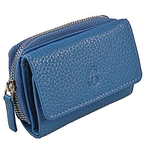 GoBago Mini Geldbörse Echt Leder Damen Geldbeutel Portmonee Minibörse Partybörs (Blau) von GoBago