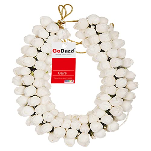 GoDazzl Hair Gajra in Artificial Jasmin Mogra Flower Garland Juda Decoration Phool Gazra for Women, Juda Bun Realistic Hair Accessory for Girls (White, 28 CM Long)) von GoDazzl