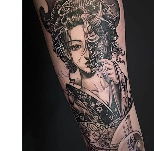 2 Stück Temporäre Pflanzliche Tattoo-Aufkleber, Gefälschte Geisha-Maske, Armsaft, Für Frauen Und Männer, Semipermanent, Nicht Reflektierend, Wasserdicht, Hält 2 Wochen von GoDdis