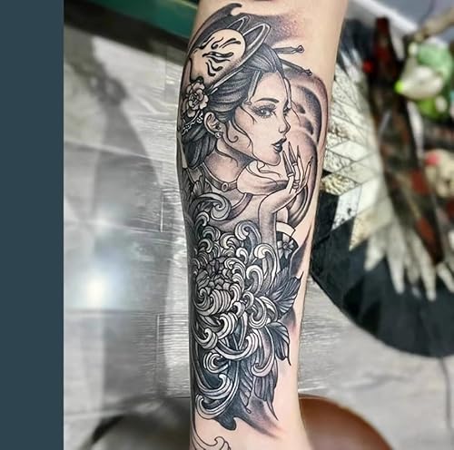 2 Stück Temporäre Pflanzliche Tattoo-Aufkleber, Gefälschter Geisha-Chrysanthemensaft, Für Frauen Und Männer, Semipermanent, Nicht Reflektierend, Wasserdicht, Hält 2 Wochen von GoDdis