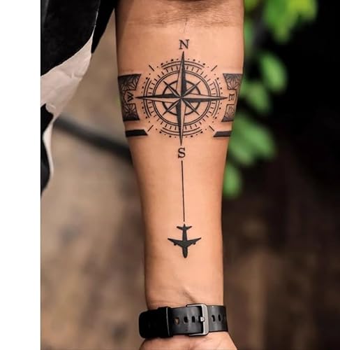 2 Stück Temporäre Pflanzliche Tattoo-Aufkleber, Gefälschter Kompass, Armband, Kleiner Flugzeugsaft, Für Damen Und Herren, Semipermanent, Nicht Reflektierend, Wasserdicht, Hält 2 Wochen von GoDdis