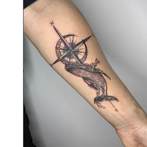 2 Stück Temporäre Pflanzliche Tattoo-Aufkleber, Gefälschter Wal-Kompass-Saft, Für Frauen Und Männer, Semipermanent, Nicht Reflektierend, Wasserdicht, Hält 2 Wochen von GoDdis