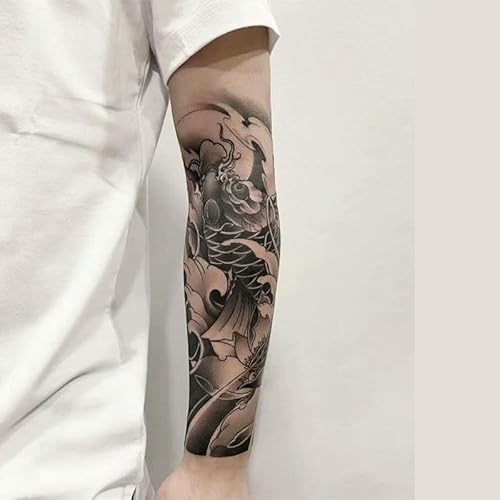 2 Stück Temporäre Tattoo-Aufkleber Saftpflanzentinte Wasserfest Semipermanent Und Langlebig Für 2 Wochen Nicht Abwaschbar Nicht Reflektierend Traditioneller Koi-Fisch-Halbarm-Männer von GoDdis