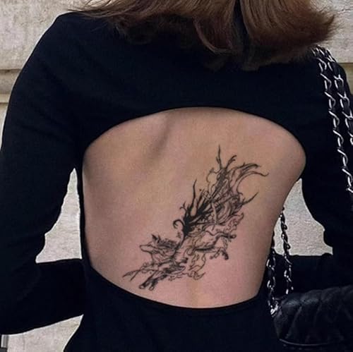 Flammenaura Neunschwänziger Fuchs Temporärer Tattoo-Aufkleber Gefälschte Kräuter Semi-Permanent Hält 2 Wochen Blume Arm Bauch Wasserdicht Lebensecht Nicht Reflektierend Männer Und Frauen von GoDdis