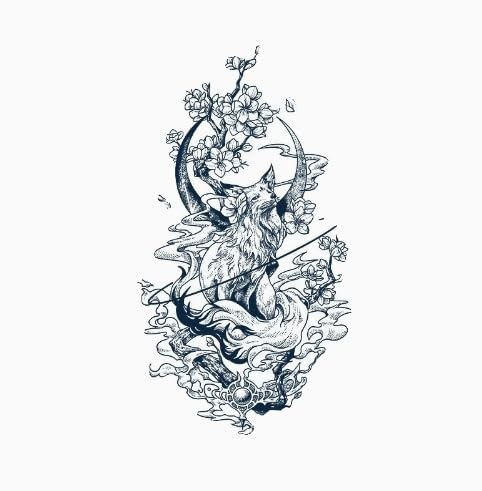 Halbmondförmige Pfirsichblüte, Märchenland, Dämonenfuchs Männer Und Frauen Blumenarm, Reibungshemmend, Nicht Reflektierend, Temporäre Kräuter-Tattoo-Aufkleber, Gefälscht, Semipermanent, Hält 2 Wochen von GoDdis