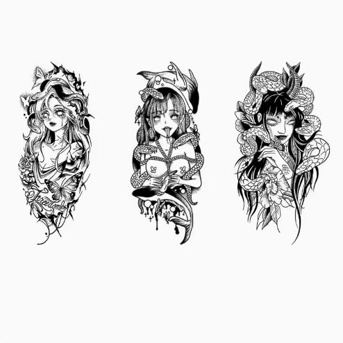 Set Mit 3 Großen Tattoo-Aufklebern Für Den Arm Mit Geisha-Blume Und Narben, Semipermanent, Hält 2 Wochen, Temporäre Pflanzliche Tattoo-Aufkleber Für Männer Und Frauen, Wasserdicht von GoDdis