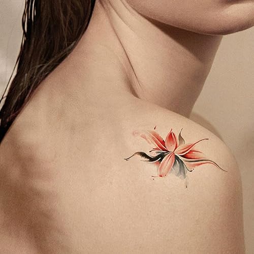 Temporäre Tattoos Aufkleber Falsche Tätowierung 2 Sexy Lotus-Wirbelsäulen-Tattoo-Aufkleber Mit Großem Lotusmuster Auf Der Rückseite, Wasserfest Für Frauen, Langlebiger Blumenarm Für Männer von GoDdis