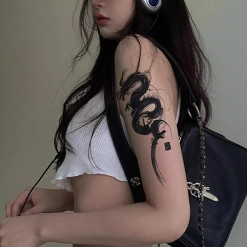 Tuschmalerei Im Chinesischen Stil Mit Drachen-Unterarm-Blumen-Arm, Abriebfest, Nicht Reflektierend, Temporäre Tattoo-Aufkleber, Künstliche Kräuter, Semi-Permanent, Waschbar, Für Männer Und Frauen von GoDdis