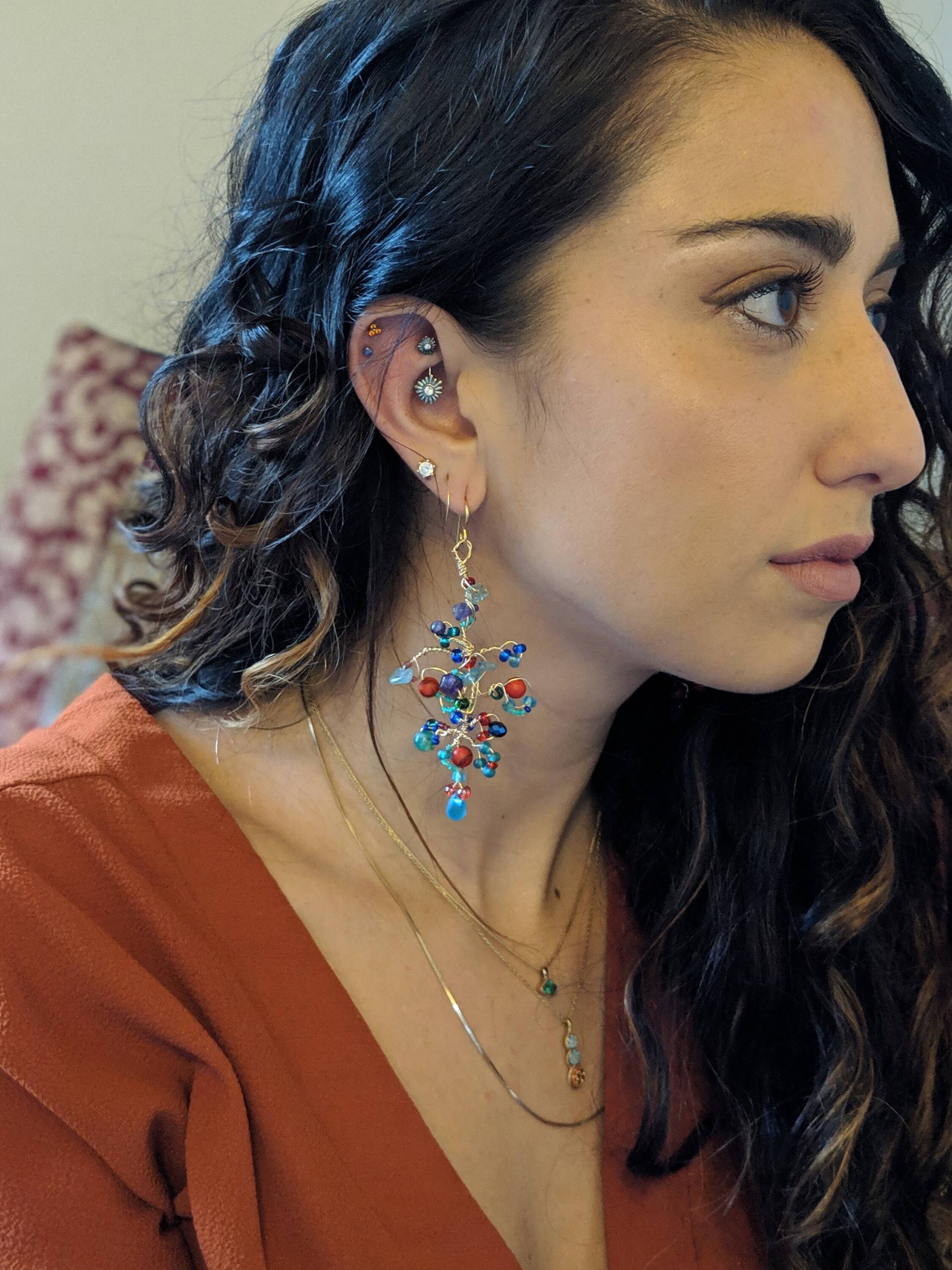 Amethyst, Kyanit Und Jade Draht Umwickelt Ohrringe von GoForTheBoldBoutique