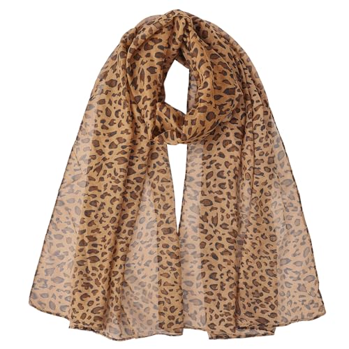 GoGou Chiffon Schal Damen Weiche Blumen Schal Stola Halstuch Tuch Leichter Kopftuch Wrap für Frühling Sommer Herbst Winter,Braun Leopard von GoGou