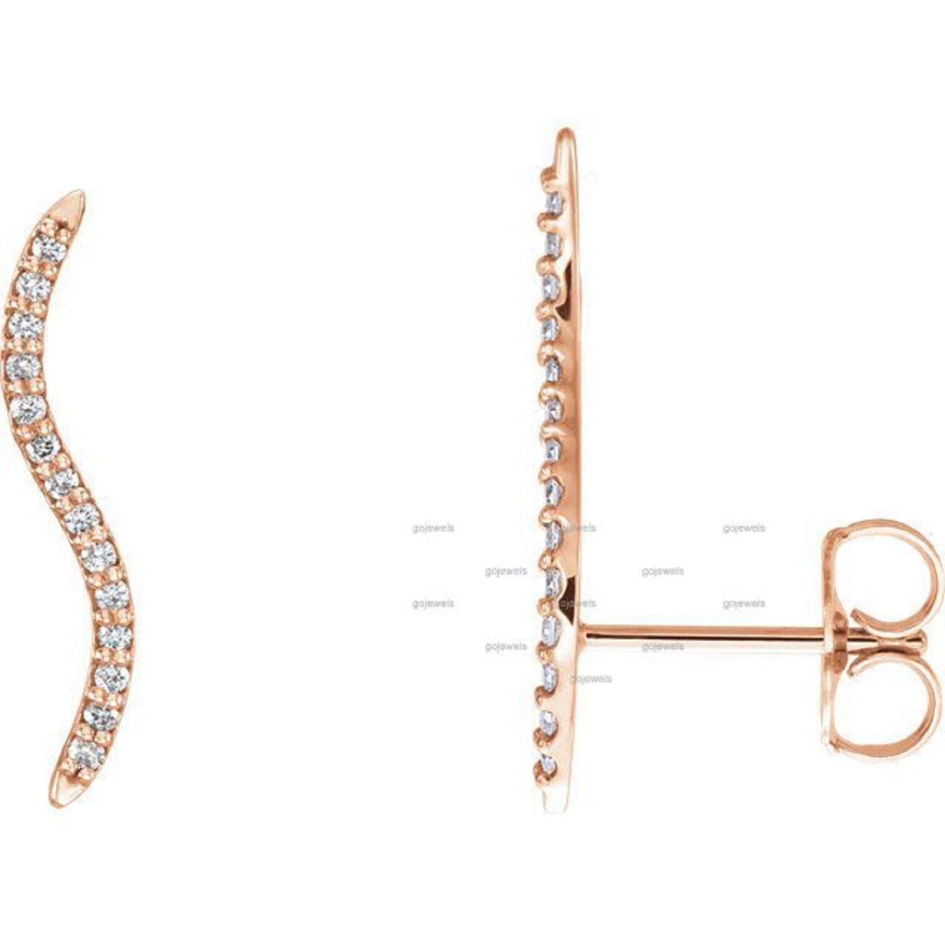 Diamant Ohrringe, 14K Rose Gold Moissanit Swirly Swirl Ohrstecker, Jahrestag-Geschenk Für Sie von GoJewels