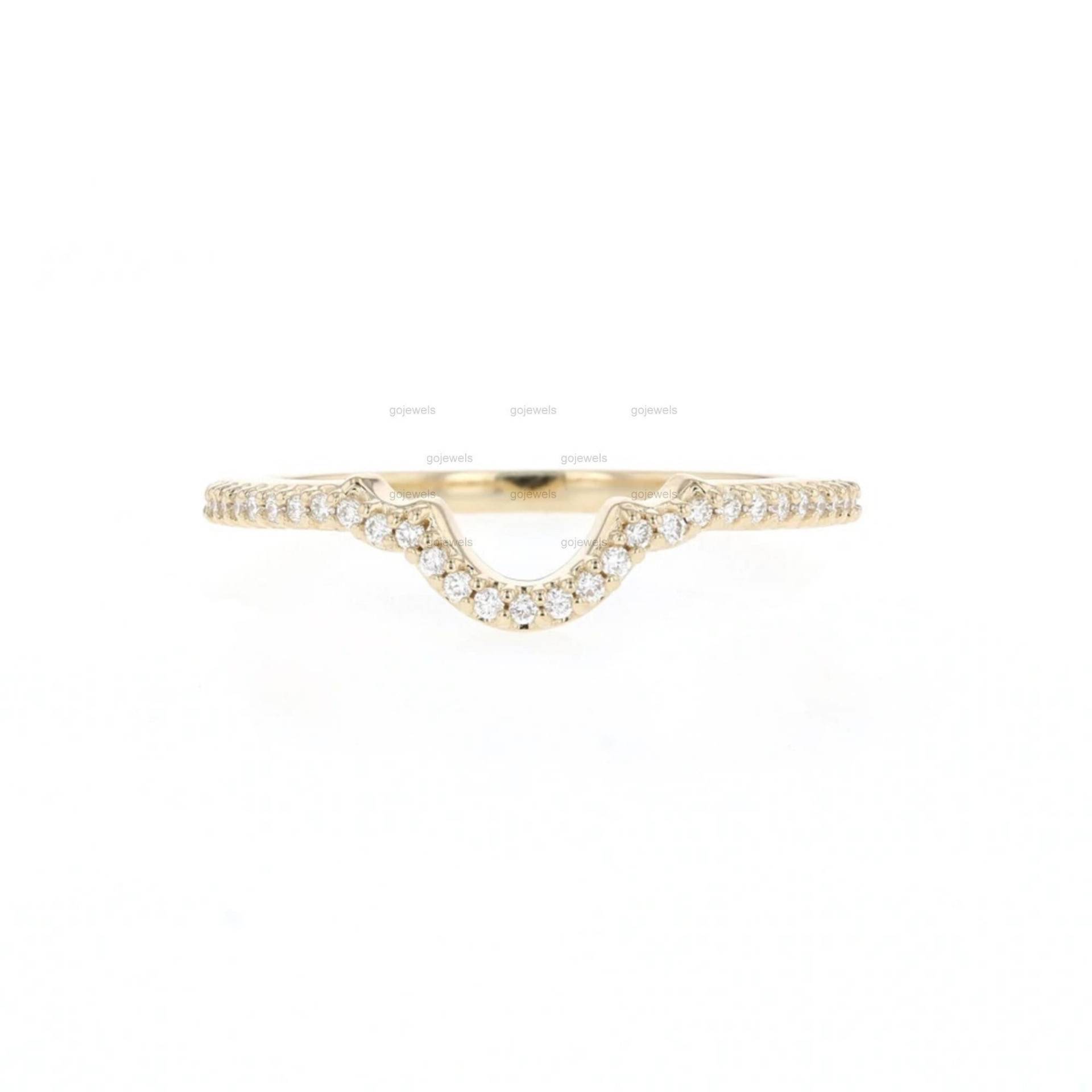 Geschwungenes Moissanit Hochzeitsband, Goldenes Diamantband, Passender Ehering, Halbe Ewigkeit U Band, Enhancer Frauen Ring, Versprechensring von GoJewels