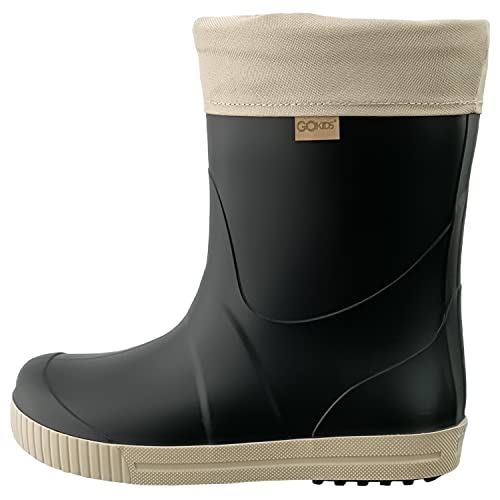 GoKids Gummistiefel Kinder Mädchen Jungen Wasserdichte Stiefel Outdoor Boots Regenstiefel Herbst Winter warm gefüttert, Schwarz Beige, 24/25 von GoKids