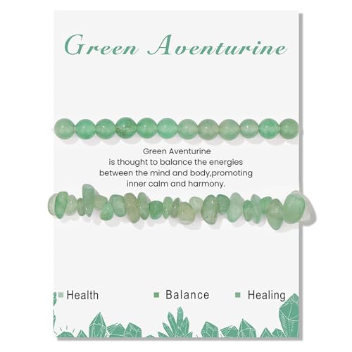 2 Stück Stretch Armbands aus Echten Naturstein Perlen, 6mm Armband Heilsteine Damen, Edelstein Armbands Damen Perlenarmband Yoga Armband für Fraun Mädchen Damen (Grüner Aventurin) von GoPaw