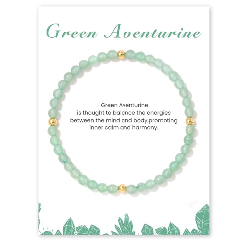 Edelstein Armband Damen, 4mm Naturstein Armband Perlenarmband Damen Turmalin Armbands Karneol Armbands für Mama Tochter Oma Enkelin Schwester (Grüner Aventurin) von GoPaw