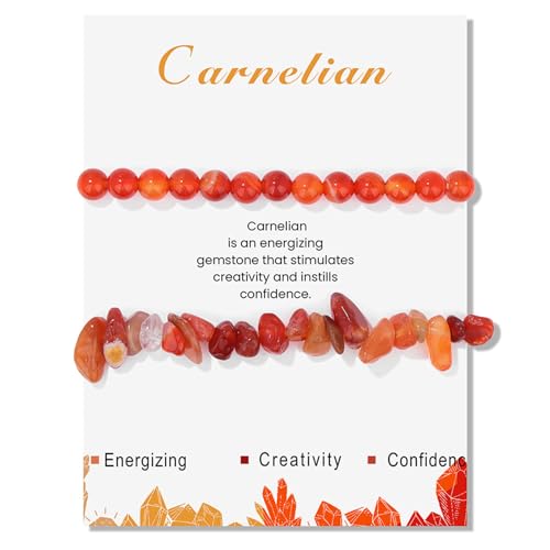 GoPaw 2 Stück Stretch Armbands aus Echten Naturstein Perlen, 6mm Armband Heilsteine Damen, Edelstein Armbands Damen Perlenarmband Yoga Armband für Fraun Mädchen Damen (Karneol) von GoPaw