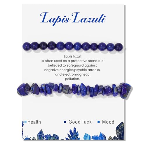 GoPaw 2 Stück Stretch Armbands aus Echten Naturstein Perlen, 6mm Armband Heilsteine Damen, Edelstein Armbands Damen Perlenarmband Yoga Armband für Fraun Mädchen Damen (Lapislazuli) von GoPaw