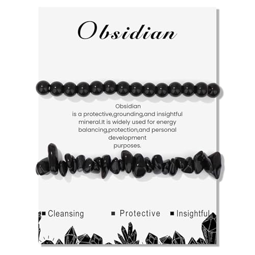 GoPaw 2 Stück Stretch Armbands aus Echten Naturstein Perlen, 6mm Armband Heilsteine Damen, Edelstein Armbands Damen Perlenarmband Yoga Armband für Fraun Mädchen Damen (Schwarzer Obsidian) von GoPaw