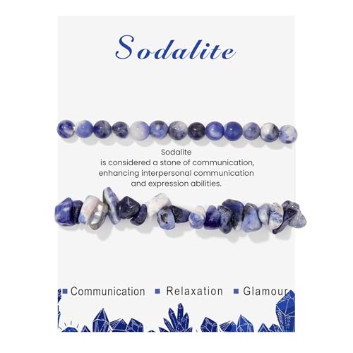 GoPaw 2 Stück Stretch Armbands aus Echten Naturstein Perlen, 6mm Armband Heilsteine Damen, Edelstein Armbands Damen Perlenarmband Yoga Armband für Fraun Mädchen Damen (Sodalite) von GoPaw