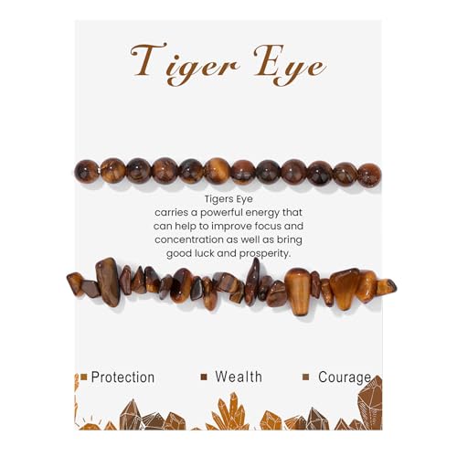 GoPaw 2 Stück Stretch Armbands aus Echten Naturstein Perlen, 6mm Armband Heilsteine Damen, Edelstein Armbands Damen Perlenarmband Yoga Armband für Fraun Mädchen Damen (Tiger Eye) von GoPaw