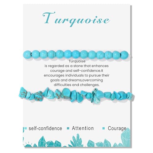 GoPaw 2 Stück Stretch Armbands aus Echten Naturstein Perlen, 6mm Armband Heilsteine Damen, Edelstein Armbands Damen Perlenarmband Yoga Armband für Fraun Mädchen Damen (Türkis) von GoPaw