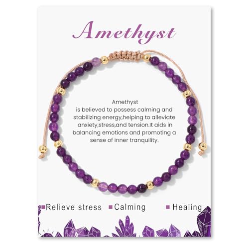 GoPaw Edelstein Perlen Armband für Frauen, 4mm Verstellbare Natursteinarmband Perlenarmband Kristall Naturstein Schmuck Armbänder Damen Yoga Armband für Fraun Mädchen Damen (Amethyst) von GoPaw