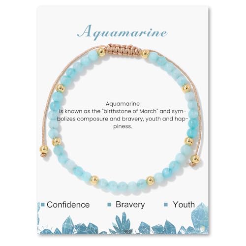 GoPaw Edelstein Perlen Armband für Frauen, 4mm Verstellbare Natursteinarmband Perlenarmband Kristall Naturstein Schmuck Armbänder Damen Yoga Armband für Fraun Mädchen Damen (Aquamarin) von GoPaw
