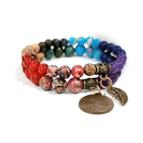 GoPaw 7 Chakra Armbänder für Frauen - 6 & 8MM Double Bead Armbänder - Heilkristalle Armband Yoga Stein Perlenarmband für Männer Frauen Mädchen Schmuck (Chakra) von GoPaw