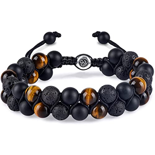 GoPaw Armband Dreifacher Schutz 8mm Naturstein Armband Tigerauge Armband Armbänder für Herren Männer Armband Tigerauge Naturstein Armband Herren für Familie Freunde von GoPaw