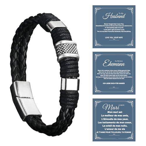 GoPaw Armband Herren Leder Schwarz(mit Karte) (An Meinen Ehemann) von GoPaw