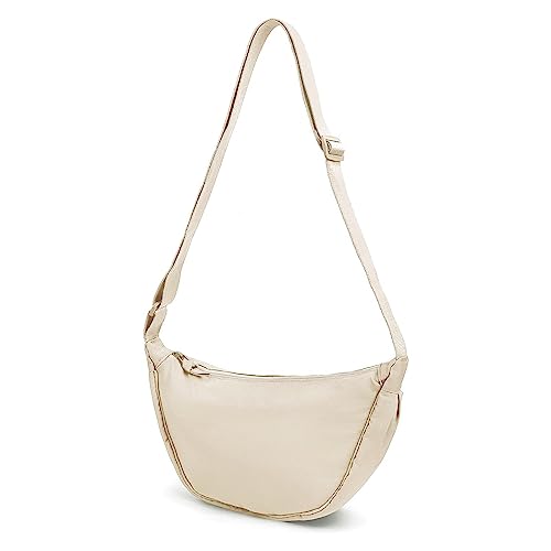 GoPaw Damen Halbmond Crossbody Schultertasche, Hobo Halfmoon Bag, Nylon Crossbody Bag Damen Halbmond Schultertasche mit verstellbarer Schultergurt, Einfarbige(beige) von GoPaw