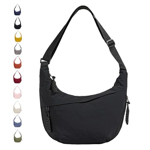 GoPaw Damen Halbmond Schultertasche Hobo Halfmoon Bag Crossbody Moon Bag mit Verstellbarer Schultergurt Damen Halbmond Tasche (Schwarz) von GoPaw