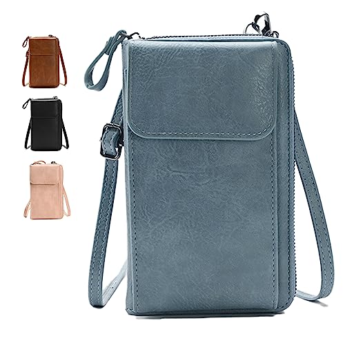 GoPaw Damen Handy Umhängetasche,PU Leder Klein Handytasche zum Umhängen,porte Monnaie Portefeuille Femme,mit Verstellbarer Gurt und Kartenfächer für Frauen Passt Handy unter 6,5 Zoll (Blau) von GoPaw