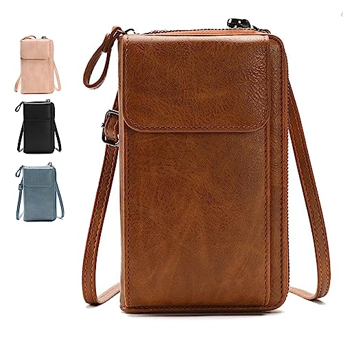 GoPaw Damen Handy Umhängetasche,PU Leder Klein Handytasche zum Umhängen,porte Monnaie Portefeuille Femme,mit Verstellbarer Gurt und Kartenfächer für Frauen Passt Handy unter 6,5 Zoll (Braun) von GoPaw