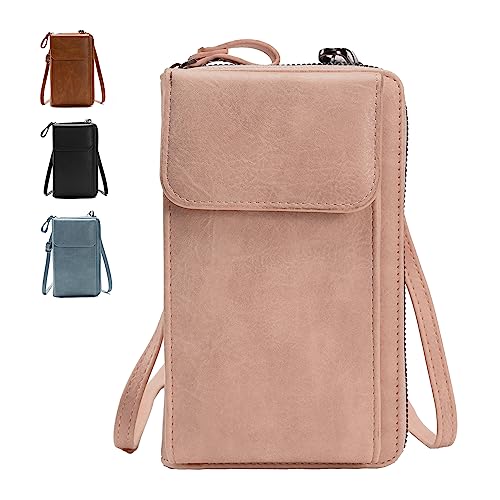 GoPaw Damen Handy Umhängetasche,PU Leder Klein Handytasche zum Umhängen,porte Monnaie Portefeuille Femme,mit Verstellbarer Gurt und Kartenfächer für Frauen Passt Handy unter 6,5 Zoll (Rosa) von GoPaw