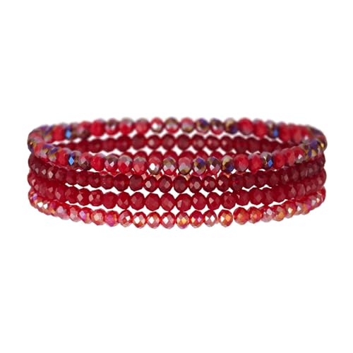GoPaw Damen Kristall Perlen Armband, Mehrschichtiges Steine Armband, Paar/Freundschafts/Partner Armbänder (Rot) von GoPaw