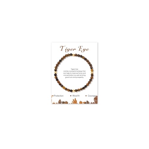 GoPaw Edelstein Armband Damen, 4mm Naturstein Armband Perlenarmband Damen Turmalin Armbands Karneol Armbands für Mama Tochter Oma Enkelin Schwester (Tigerauge) von GoPaw
